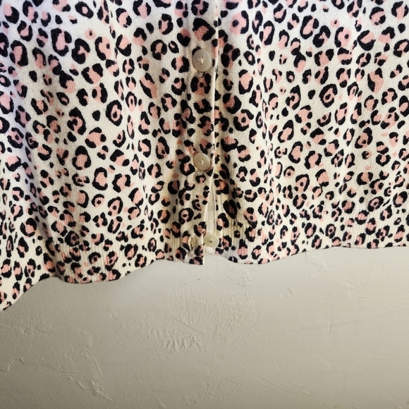 Talbots Blouse Women Animal Print Black Pink Front Button Casual Sz L - Picture 5 of 8